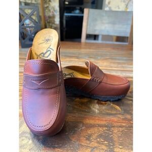 OTBT Homage Red/Brown Leather Penny Loafer Mule Clogs Women Size 6.5